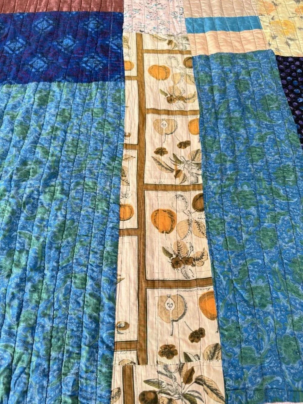 Vintage 1960s Strip Scrap 2-Sided Quilt Treadle Sewing Machine Quilted 80x72